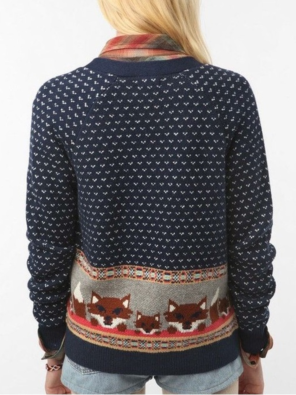 Urban Outfitters Cooperative Navy Fox-Pocket Knit Cardigan Sweater - Picture 2 of 10